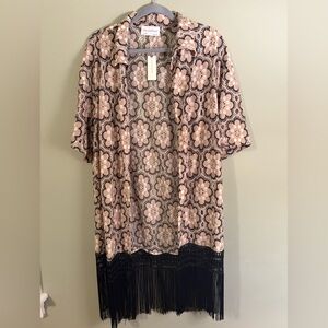 Anthropologie Floral Crochet Fringe Kimono